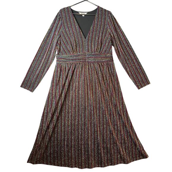 Boden Metallic Stripe Long Sleeve Sweater Dress Burgundy Multi‎ Stripe Sz 14 R - Picture 1 of 7